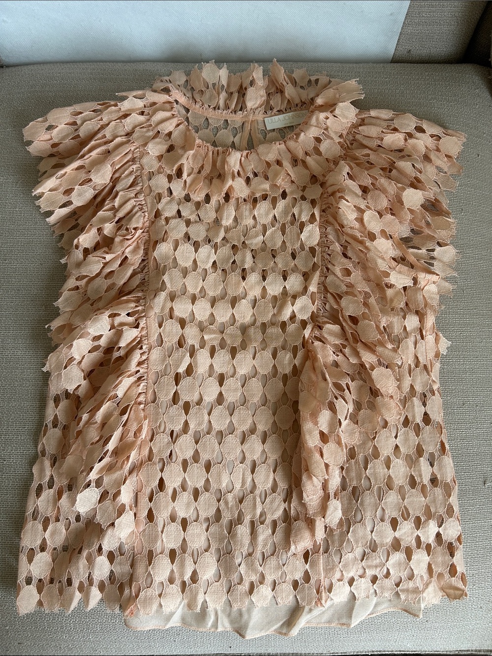 Ulla Johnson Daevy Lace Top Sz6 Blush Pink Sleeveless Ruffle Top - Picture 4 of 8